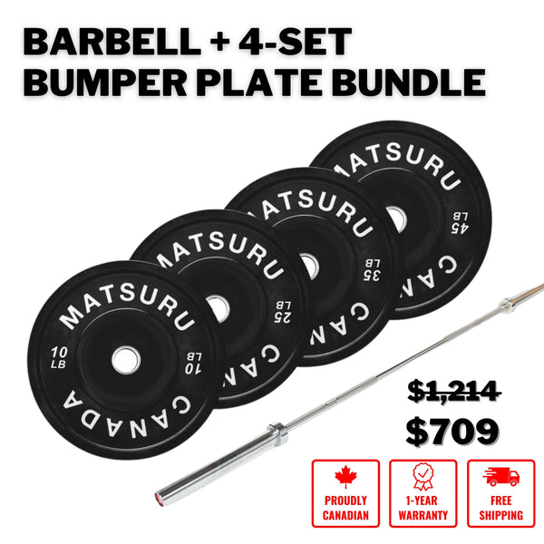 Barbell + 4-Set Bumper Plates Bundle